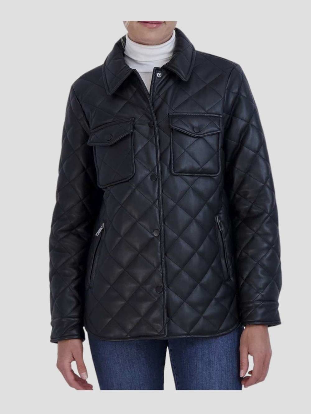 Black Faux Leather Jacket with Pocket Flap